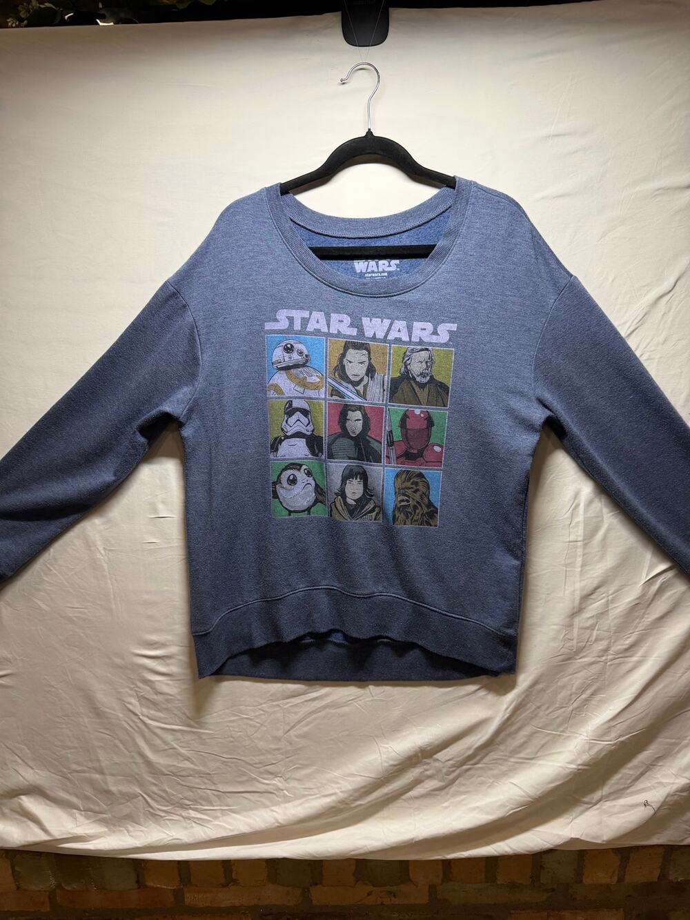 Star Wars Youth XL Blue Heather Crewneck Sweatshirt - Rey Kylo Chewbacca